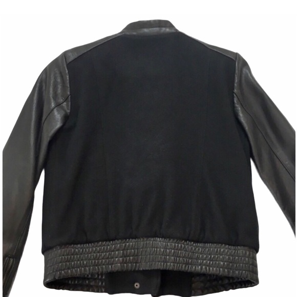 COLE HAAN Leather & Wool Bomber Jacket Black - Picture 5 of 8